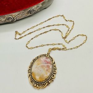 Vintage Stone Ornate Pendant Necklace